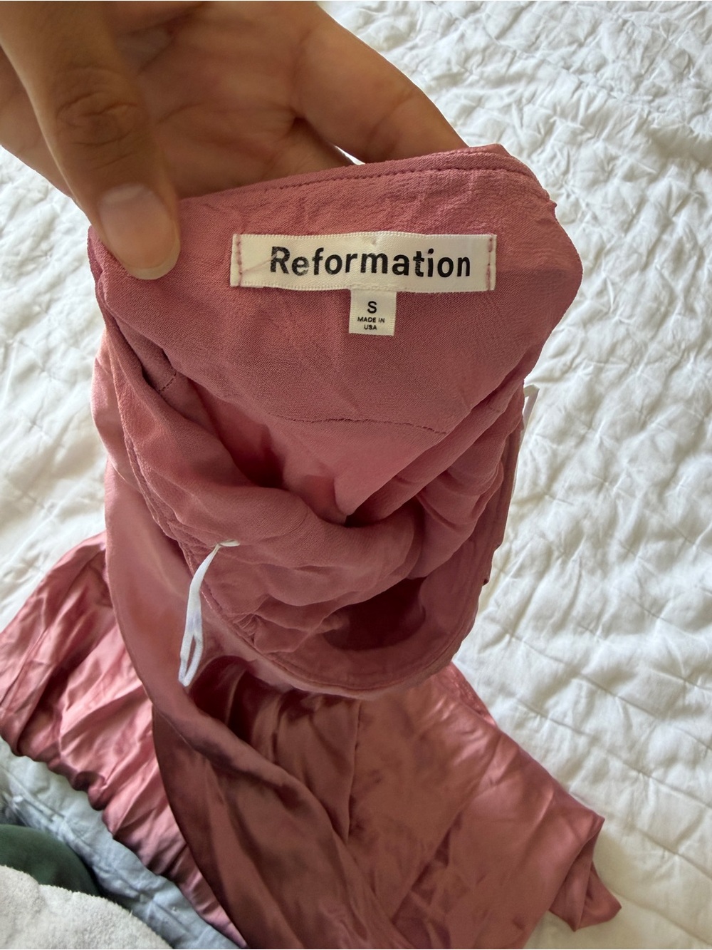 Reformation Strapless Satin dress in Rosewood - Picture 4 of 4